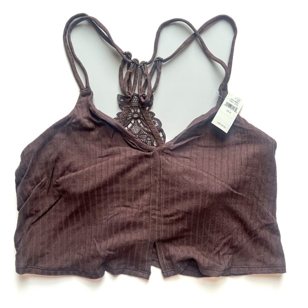 NWT Aerie Ribbed Floral Lace Racerback Bralette Bra Brown Size Medium M NEW